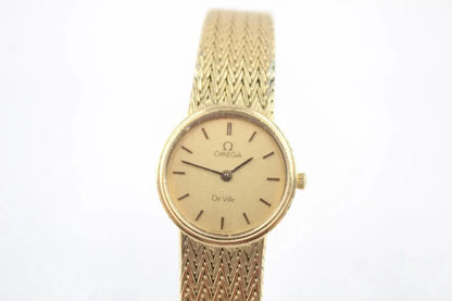 Omega DeVille womens gold-tone dress watch with mesh bracelet
