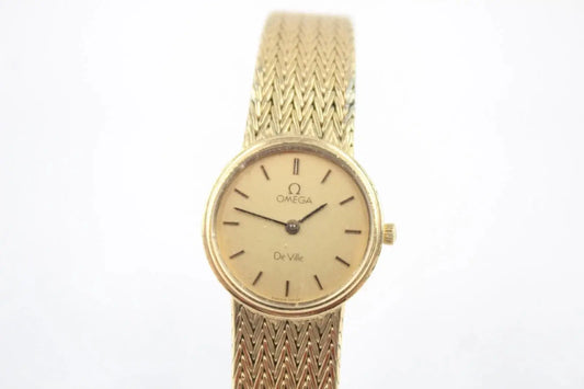 Omega DeVille womens gold-tone dress watch with mesh bracelet

