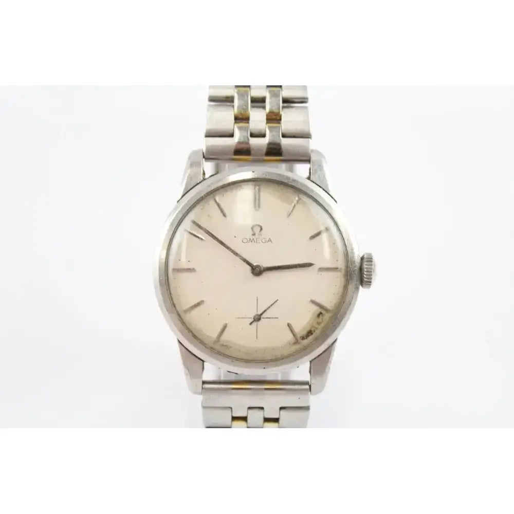 Vintage Omega hand wind watch dial close-up