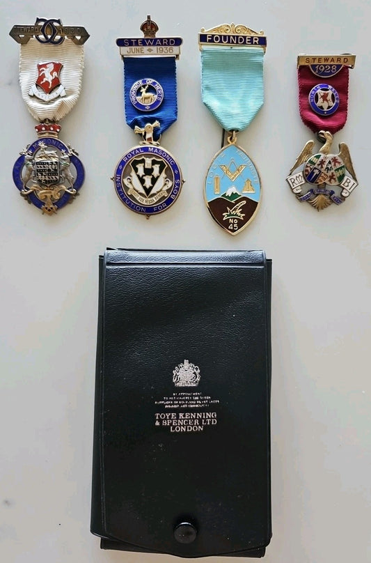 Sterling Silver Masonic Jewels –Founder Lodge Tajinaste RMBI 1928, 96g x 4, Used