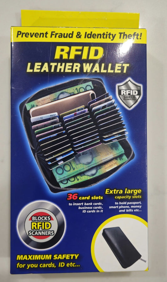 Leather Blocks RFID Scanners 36 Card Slots Holder Wallet