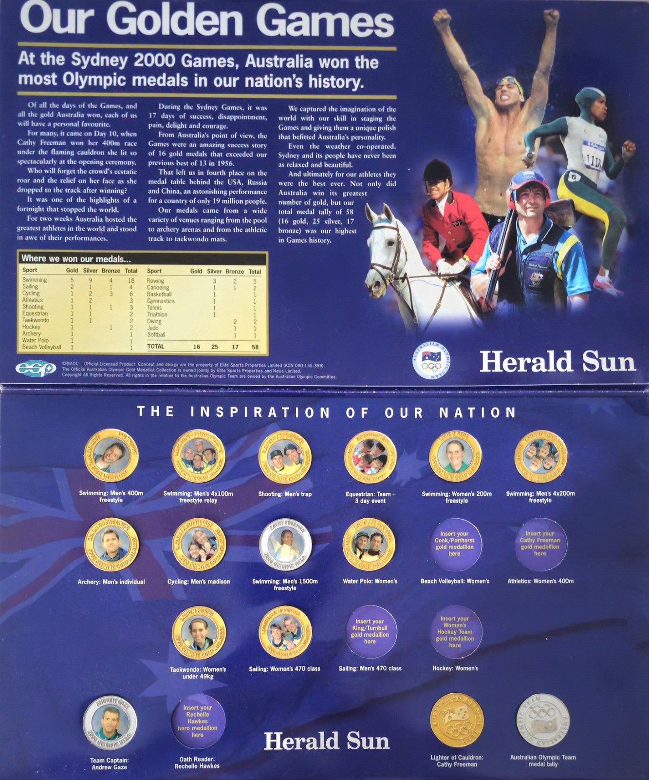 Official 2000 Australian Olympic Gold INCOMPLETE Collection 15 MEDALS & Folder