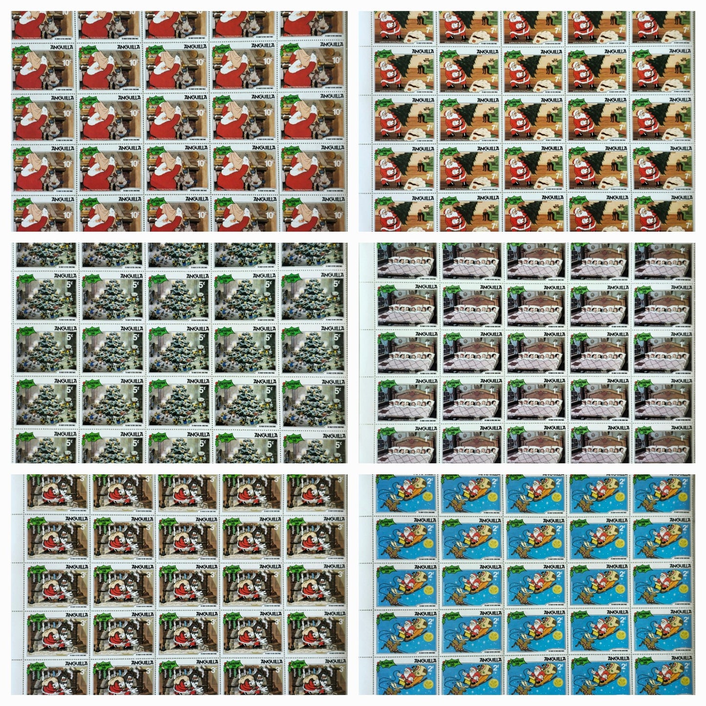 6 Sheets of Anguilla Christmas Post Stamps #0301