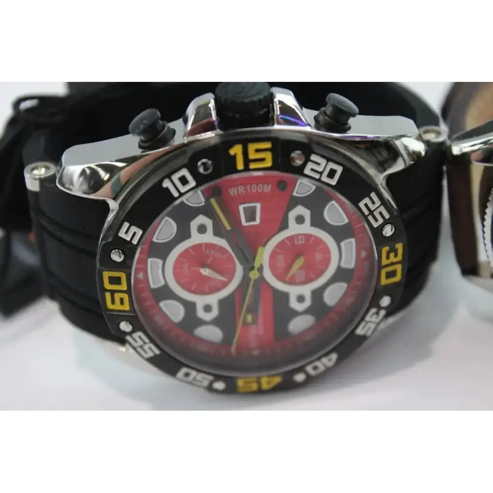 Stührling chronograph watch black red dial with silicone strap
